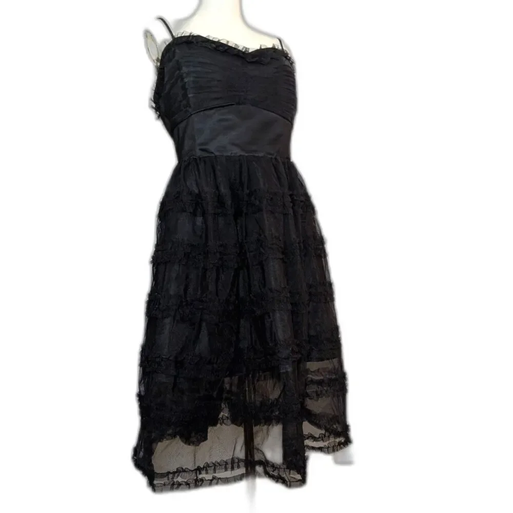Unique Vintage Black Ruffle Tulle High Low Dress 2X 18 Plus Size Gothic Formal - Picture 1 of 5